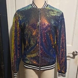 ASOS Sequin Bomber Jacket - Blue and Yellow